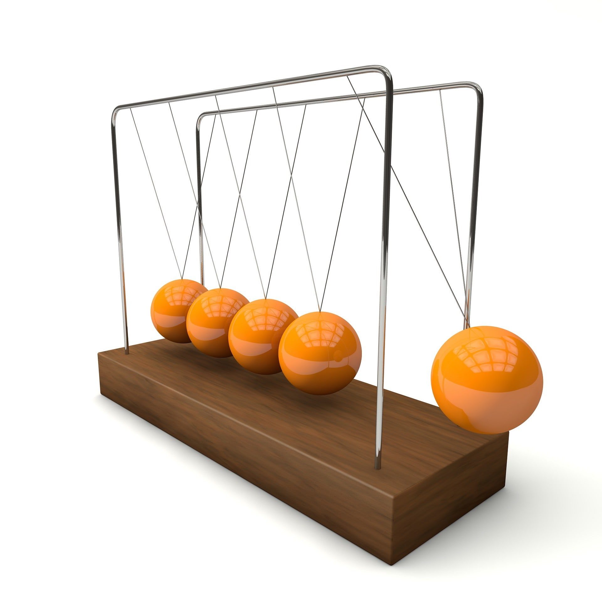 Animated newton's cradle with orange balls.
