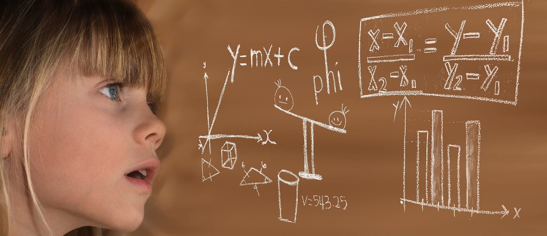 Young girl looking at equations.
